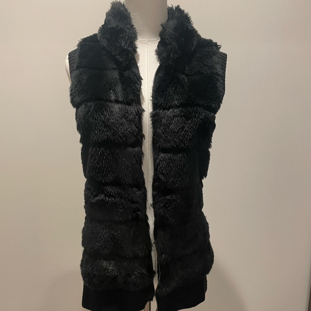 Guess Black Faux Fur Vest